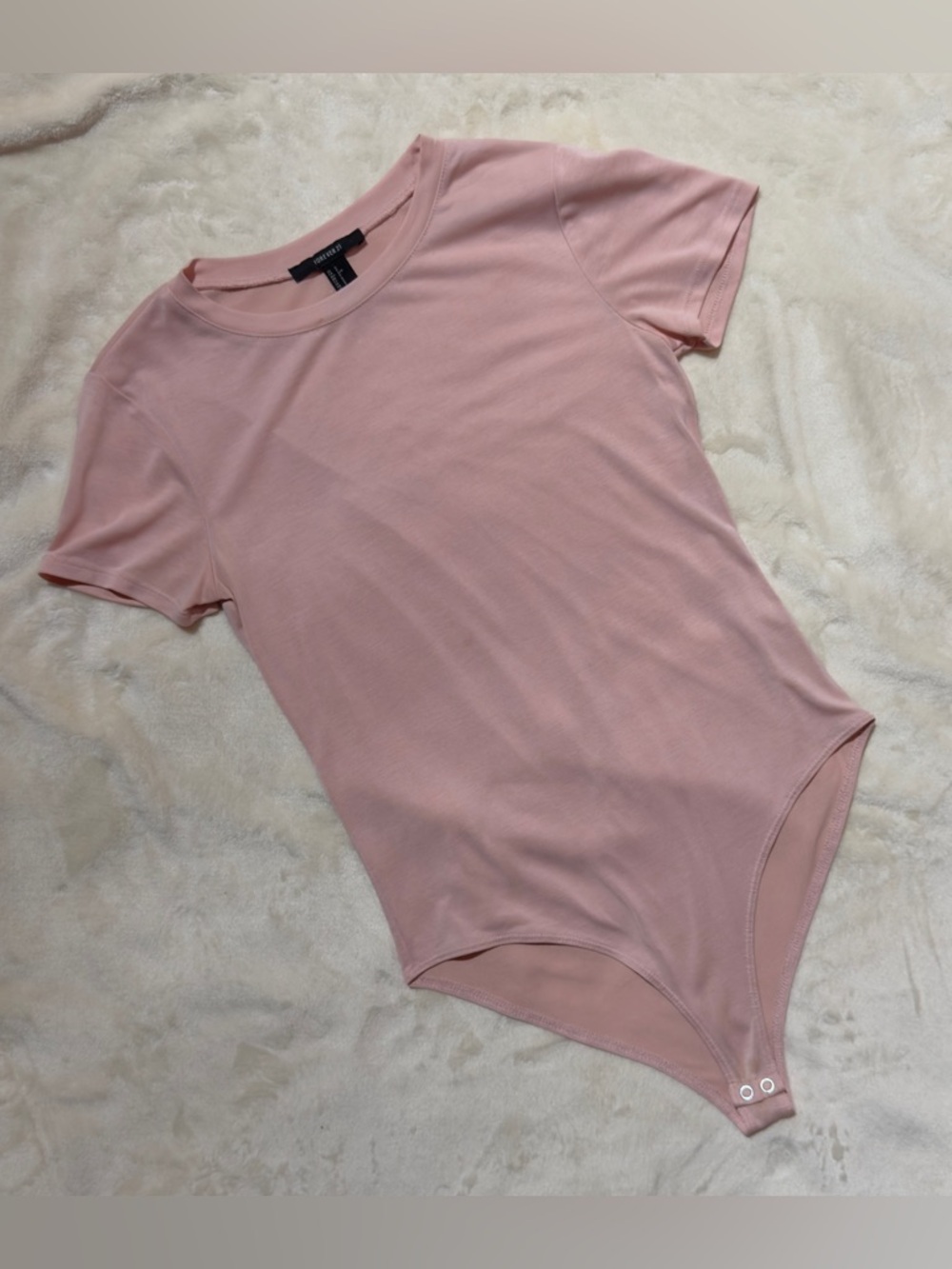 Forever 21 Women's Blush Pink Crewneck Short Sleeve Bodysuit